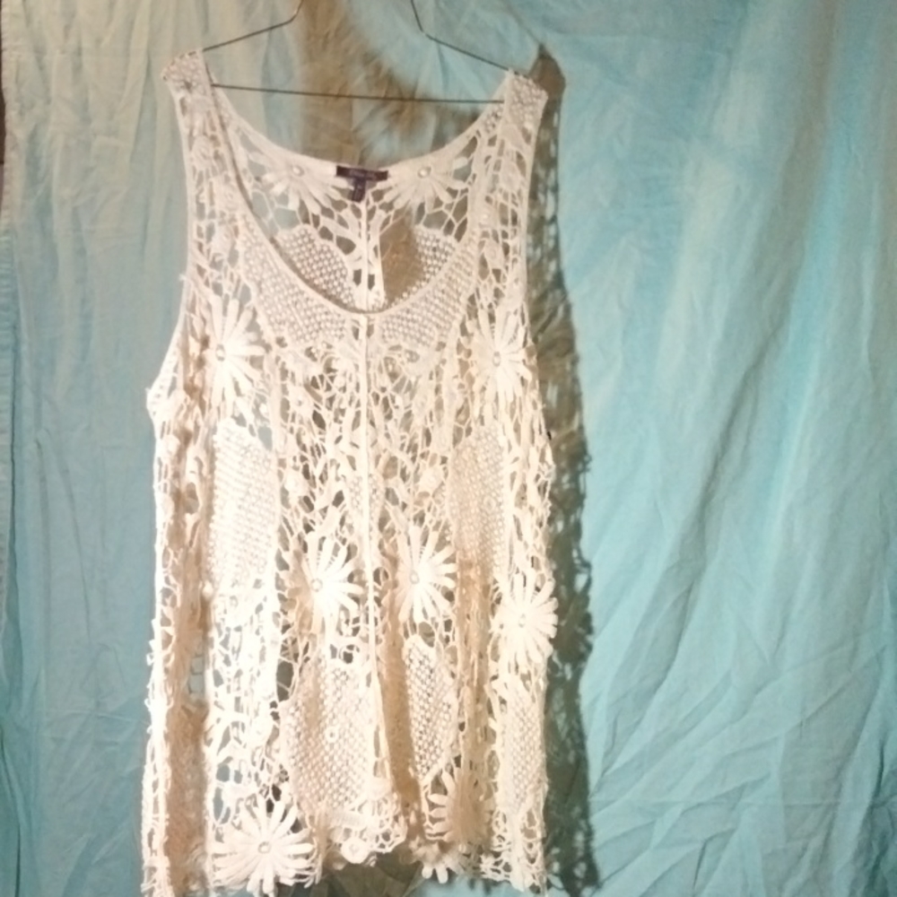 Lace over shirt, 3X, Olivia Sky, Cream